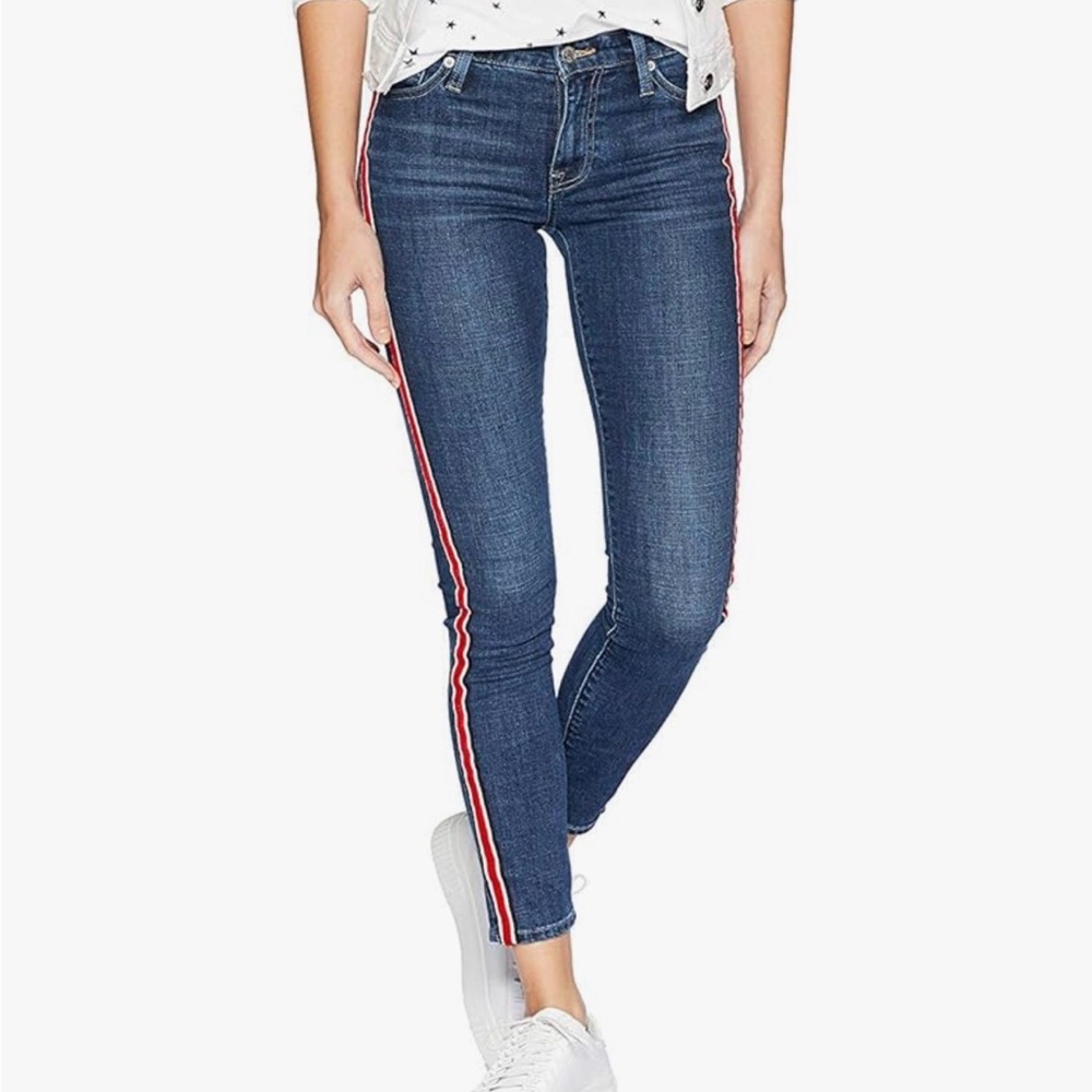 Lucky Brand Dark Blue Skinny Jeans with Red and White Side Stripes
